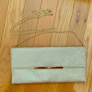 INC Heather Shiny Mesh Gold Clutch